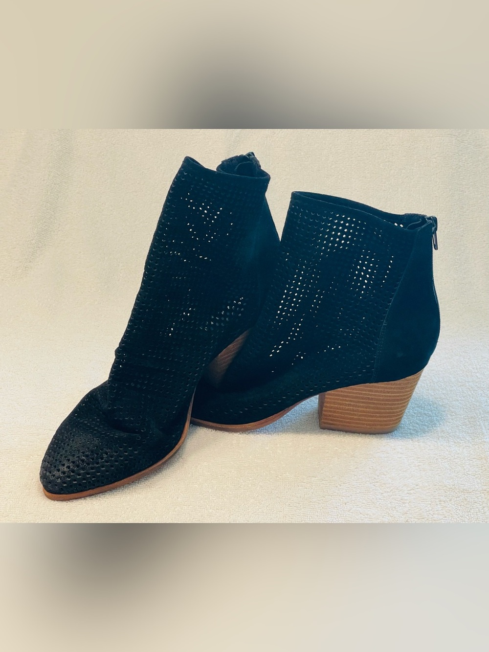 Jeffrey Campbell Black Perforated Suede Ankle Booties
